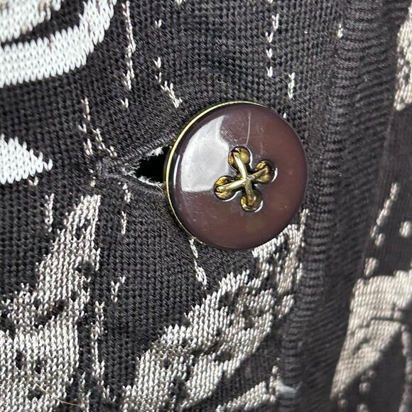 St. John sweater cardigan‎ size 12 floral buttons wool brown roll tab collar - Picture 11 of 15
